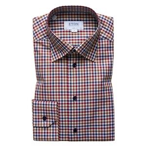 Eton Contemporary Fit Checkered Dress Shirt Size 44 Neck 17.5